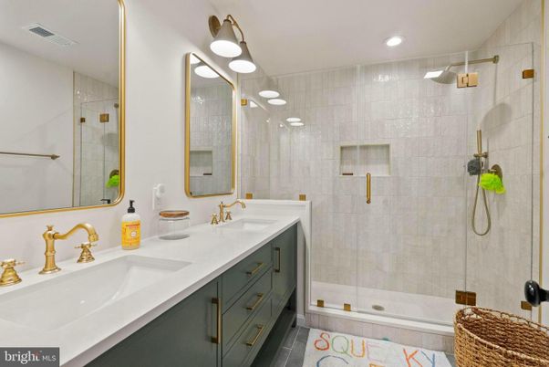 Bathroom, Dual Sink Vanities, Glass Shower, Interior, Recessed Lighting