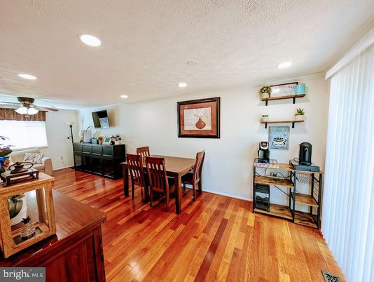 Dining room, Interior, Recessed Lighting, Wood Texture Flooring
