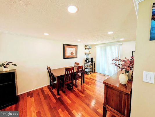 Dining room, Interior, Recessed Lighting, Wood Texture Flooring