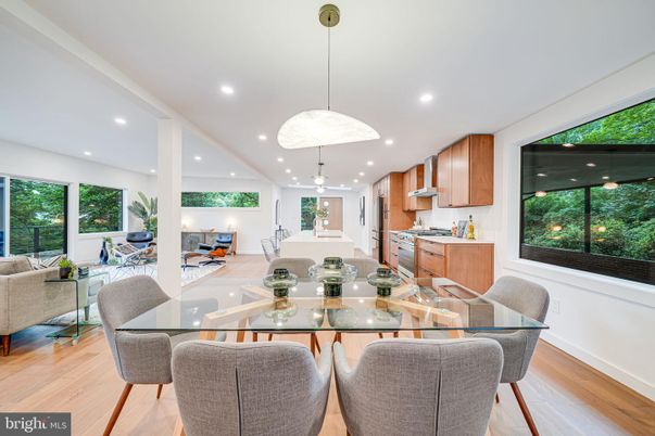 Dining room, Interior, Kitchen, Living room, Pendant Lights, Recessed Lighting, Wood Texture Flooring