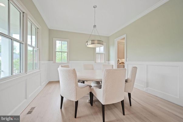 Dining room, Interior, Pendant Lights, Wood Texture Flooring