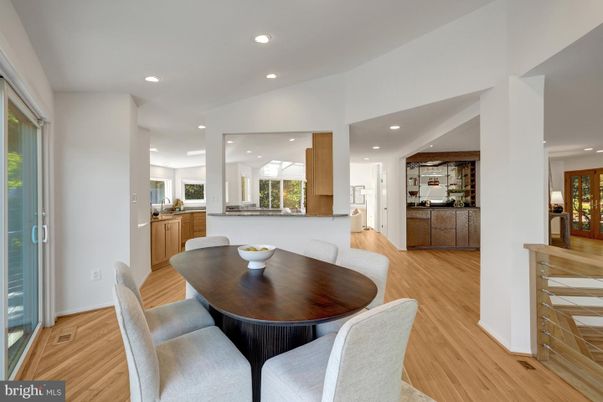 Dining room, Interior, Recessed Lighting, Wood Texture Flooring