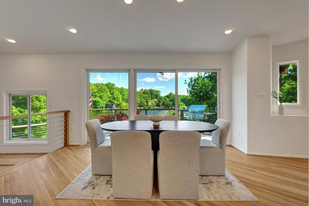 Dining room, Interior, Recessed Lighting, Wood Texture Flooring