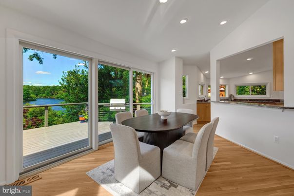 Dining room, Interior, Recessed Lighting, Water, Wood Texture Flooring