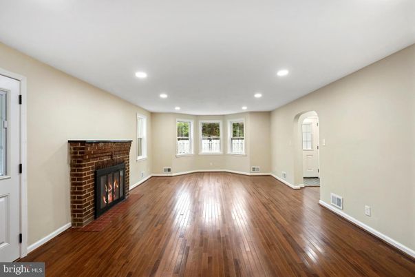Empty room, Fireplace, Interior, Recessed Lighting, Wood Texture Flooring