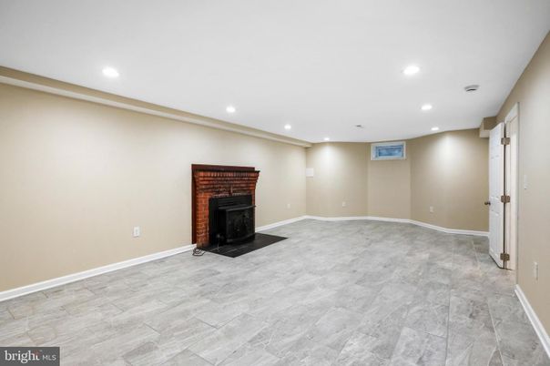 Empty room, Fireplace, Interior, Recessed Lighting, Wood Texture Flooring