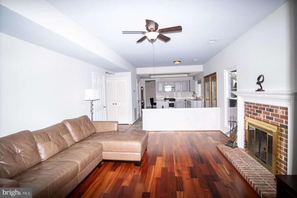 Fireplace, Interior, Kitchen, Living room, Stainless Steel Appliances, Wood Texture Flooring