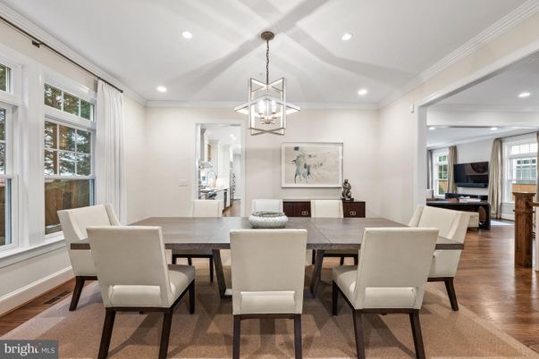 Dining room, Interior, Pendant Lights, Recessed Lighting, Wood Texture Flooring