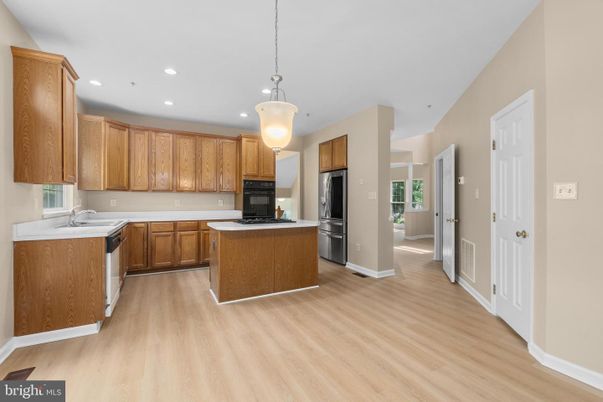 Interior, Kitchen, Pendant Lights, Recessed Lighting, Wood Texture Flooring