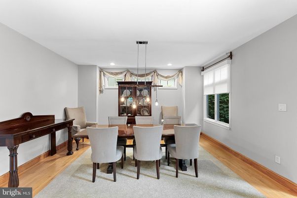 Dining room, Interior, Pendant Lights, Recessed Lighting, Wood Texture Flooring