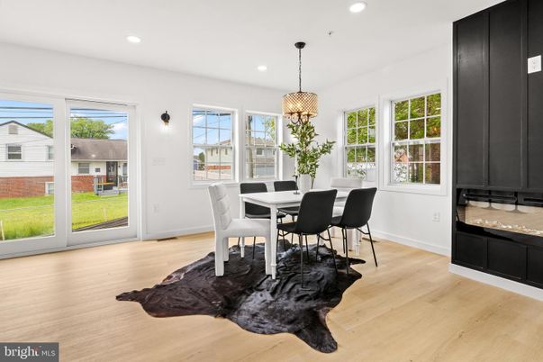 Dining room, Interior, Pendant Lights, Recessed Lighting, Wood Texture Flooring