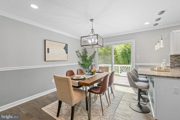 Dining room, Interior, Pendant Lights, Recessed Lighting, Wood Texture Flooring