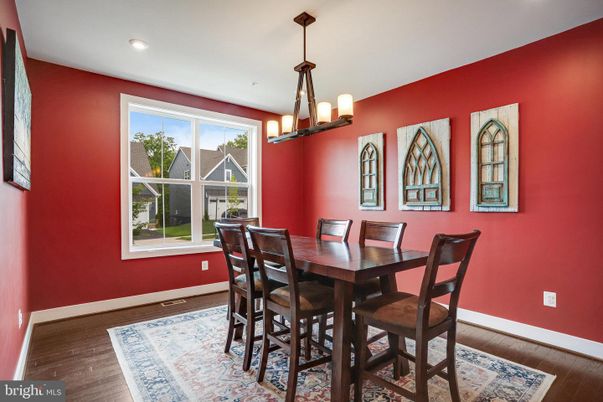 Dining room, Interior, Pendant Lights, Recessed Lighting, Wood Texture Flooring