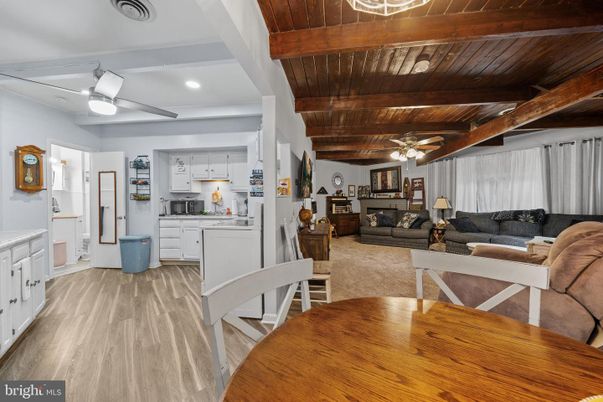 Dining room, Interior, Kitchen, Living room, Recessed Lighting, Wooden Beams, Wooden Ceilings, Wood Texture Flooring