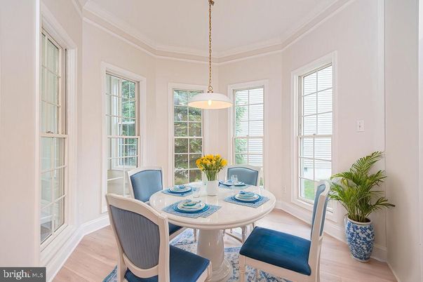 Dining room, Interior, Pendant Lights, Wood Texture Flooring