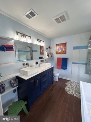 Bathroom, Dual Sink Vanities, Interior, Wood Texture Flooring