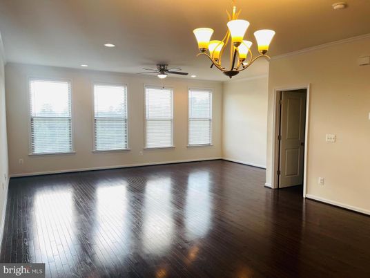 Chandelier, Empty room, Interior, Recessed Lighting, Wood Texture Flooring