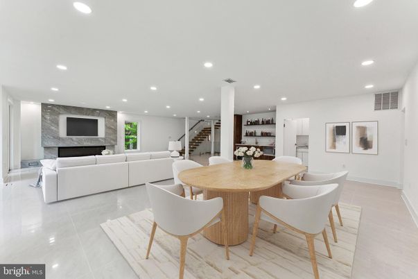 Dining room, Fireplace, Interior, Living room, Marble Walls, Recessed Lighting