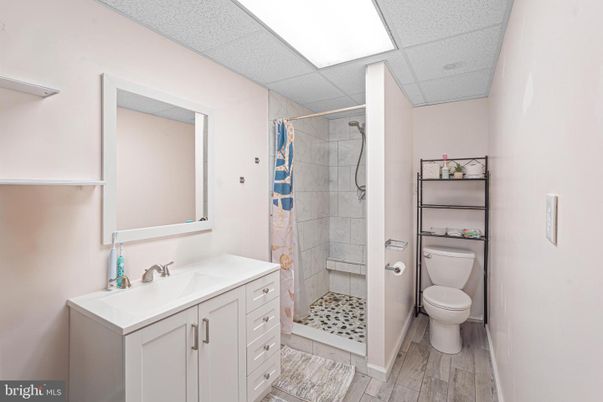 Bathroom, Interior, Marble Walls, Wood Texture Flooring