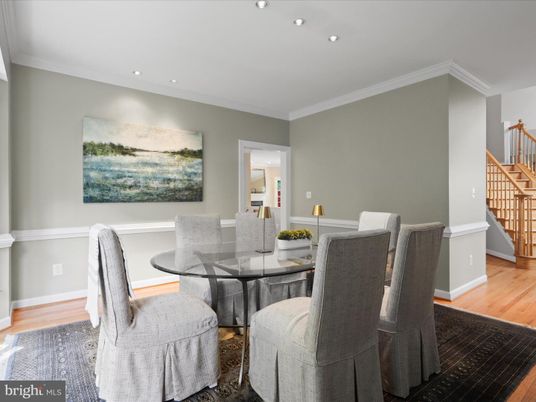 Dining room, Interior, Recessed Lighting, Wood Texture Flooring