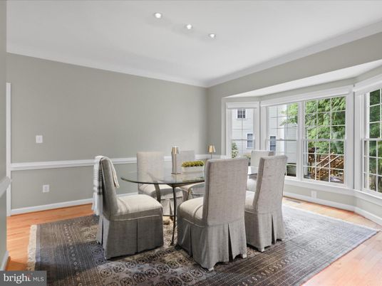 Dining room, Interior, Recessed Lighting, Wood Texture Flooring