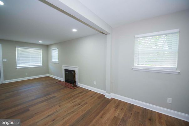 Empty room, Fireplace, Interior, Recessed Lighting, Wood Texture Flooring