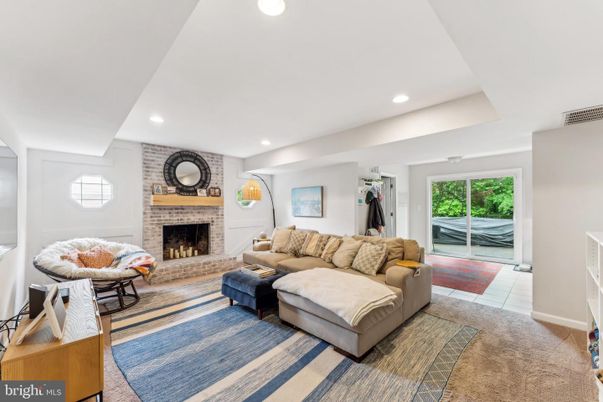 Fireplace, Interior, Living room, Recessed Lighting, Stone Walls