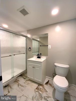 Bathroom, Glass Shower, Interior, Marble, Recessed Lighting