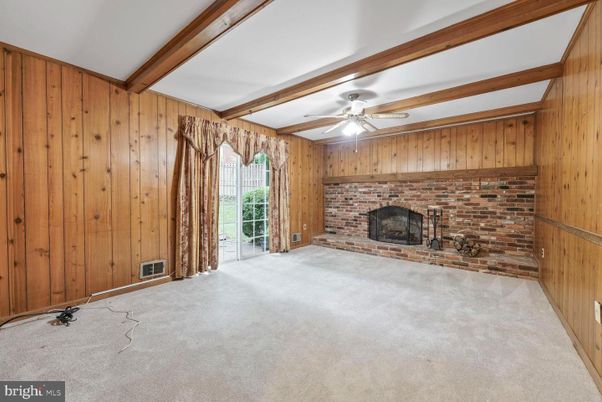 Empty room, Fireplace, Interior, Stone Walls, Wooden Beams, Wooden Walls
