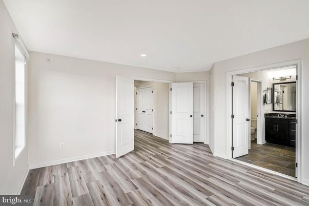 Bathroom, Empty room, Interior, Recessed Lighting, Wood Texture Flooring
