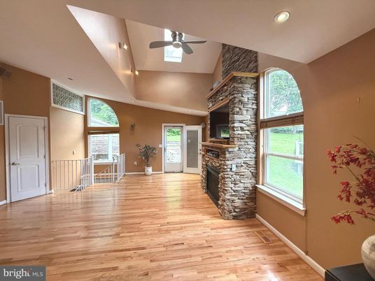 Empty room, Fireplace, Interior, Recessed Lighting, Wood Texture Flooring