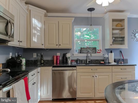 Interior, Kitchen, Pendant Lights, Stainless Steel Appliances, Wood Texture Flooring