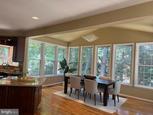 Dining room, Interior, Recessed Lighting, Wood Texture Flooring