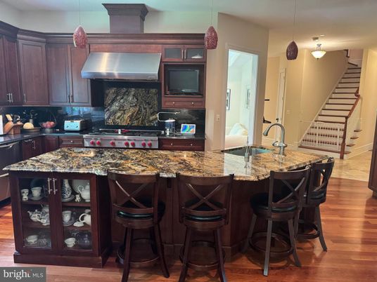 Interior, Kitchen, Pendant Lights, Stainless Steel Appliances, Wood Texture Flooring