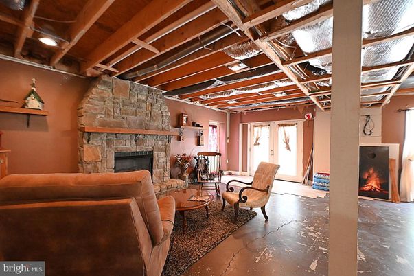 Fireplace, Interior, Living room, Stone Walls, Wooden Beams