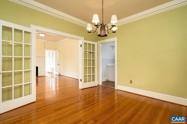 Chandelier, Empty room, Interior, Pendant Lights, Wood Texture Flooring