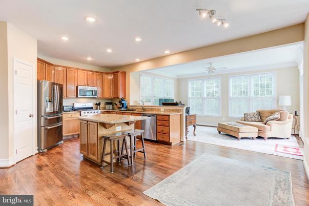 Interior, Kitchen, Living room, Recessed Lighting, Stainless Steel Appliances, Wood Texture Flooring