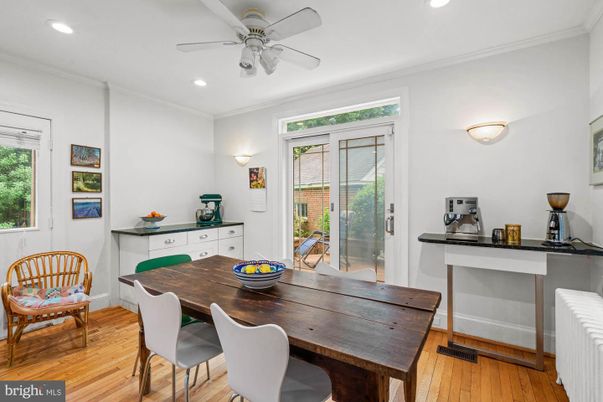 Dining room, Interior, Recessed Lighting, Wood Texture Flooring