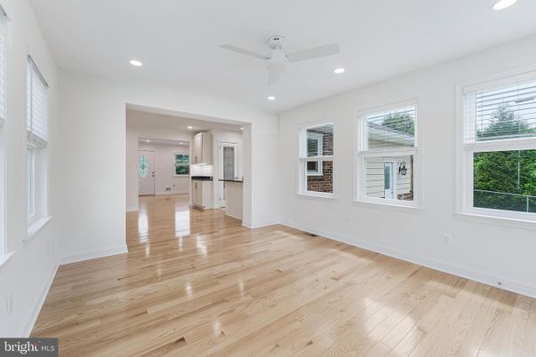 Empty room, Interior, Kitchen, Recessed Lighting, Wood Texture Flooring