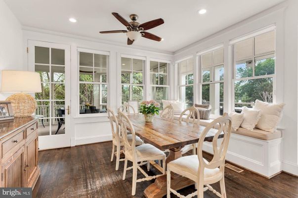 Dining room, Interior, Recessed Lighting, Sun Room, Wood Texture Flooring