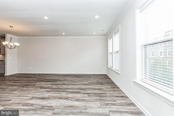 Chandelier, Empty room, Interior, Recessed Lighting, Wood Texture Flooring