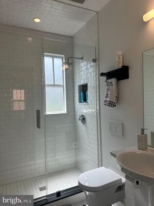 Bathroom, Glass Shower, Interior, Recessed Lighting, Stone Walls