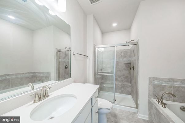 Bathroom, Dual Sink Vanities, Glass Shower, Interior, Recessed Lighting