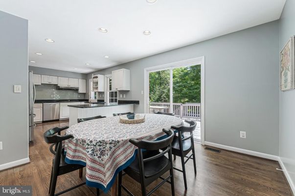 Dining room, Interior, Kitchen, Recessed Lighting, Stainless Steel Appliances, Wood Texture Flooring
