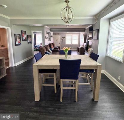 Dining room, Interior, Pendant Lights, Wood Texture Flooring