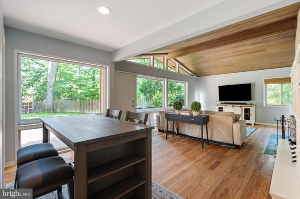 Dining room, Interior, Living room, Recessed Lighting, Wooden Ceilings, Wood Texture Flooring