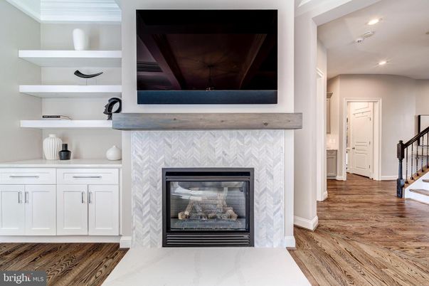Fireplace, Interior, Recessed Lighting, Wood Texture Flooring