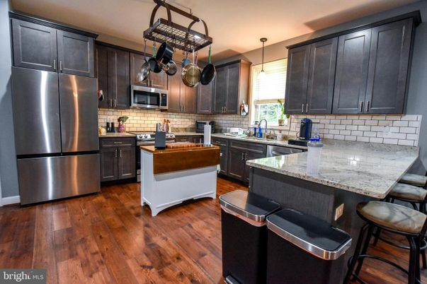 Interior, Kitchen, Pendant Lights, Stainless Steel Appliances, Wood Texture Flooring