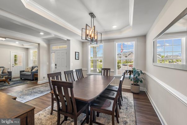 Dining room, Interior, Pendant Lights, Recessed Lighting, Wood Texture Flooring