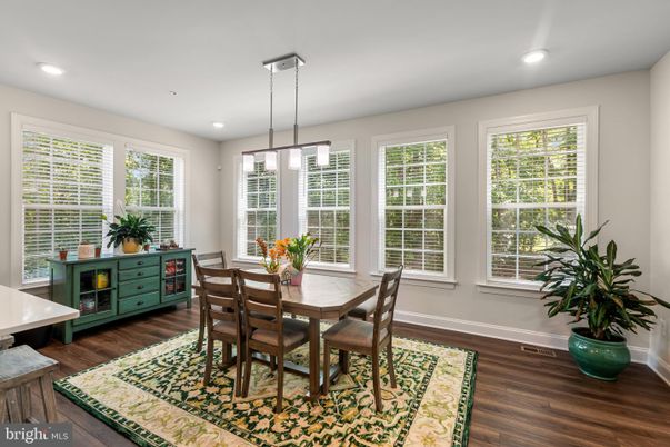 Dining room, Interior, Pendant Lights, Recessed Lighting, Wood Texture Flooring